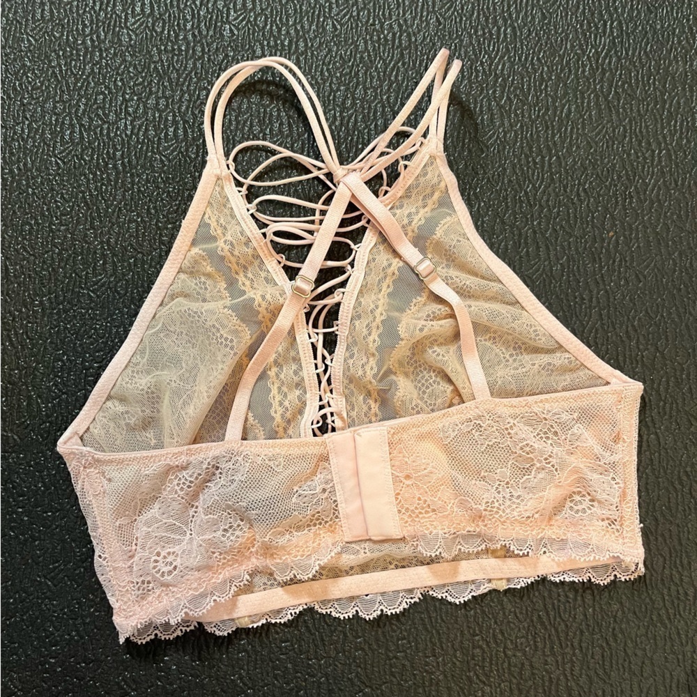Victoria's Secret Size XS Very Sexy Bralette Pink Lace Up High Neck - Picture 3 of 5
